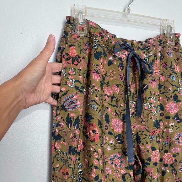 Sundance Madora Pants Womens Size M Olive Green Multi Floral Print Drawstring - Picture 4 of 16